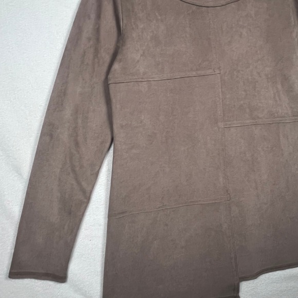ETHYL Faux Suede Beige‎ Asymmetrical Top MD Taupe Brown Long Sleeve Tunic - Picture 5 of 13